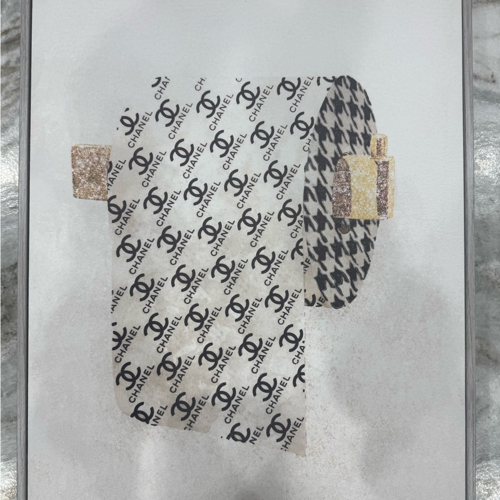Chanel Houndstooth Logo Art in Black and Gold